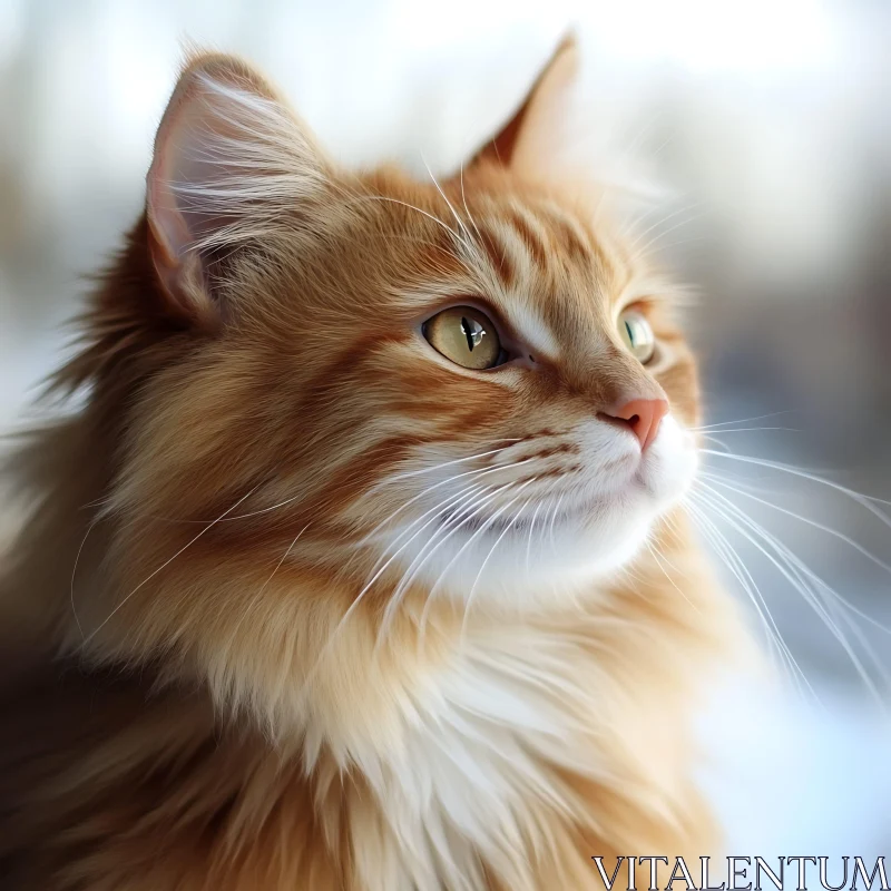 Side Profile of a Fluffy Ginger Cat AI Image