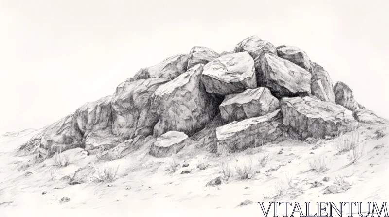 AI ART Detailed Rock Formation Sketch