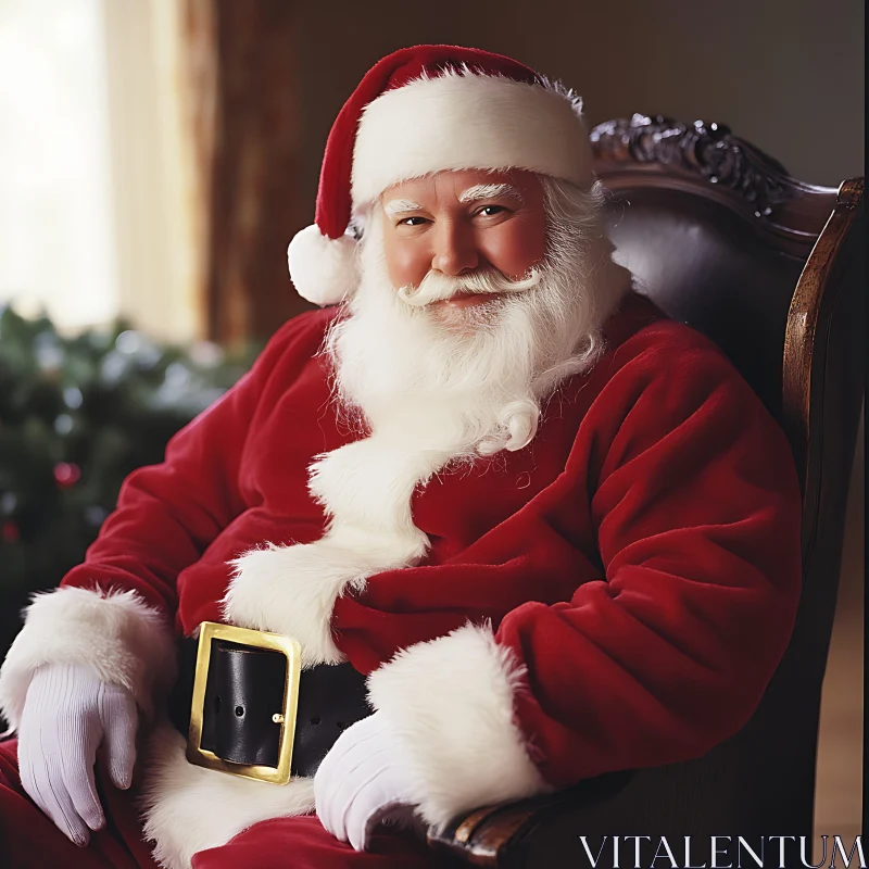 Merry Santa Claus on Ornate Chair AI Image