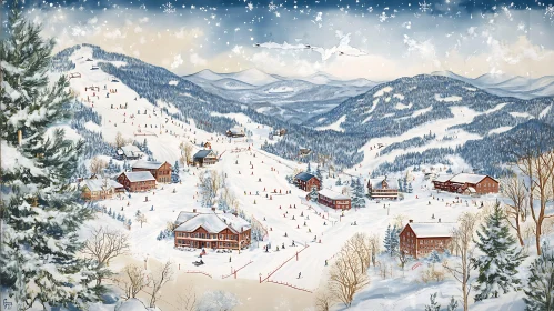 Winter Wonderland Ski Resort Scene