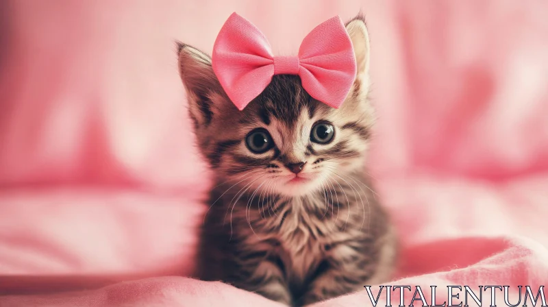 Cute Kitten Adorned with Pink Bow AI Image