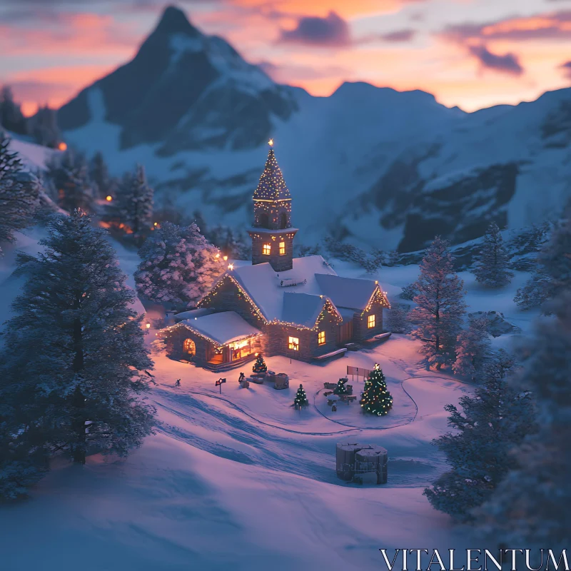 Quaint Winter Village Scene with Christmas Decorations AI Image