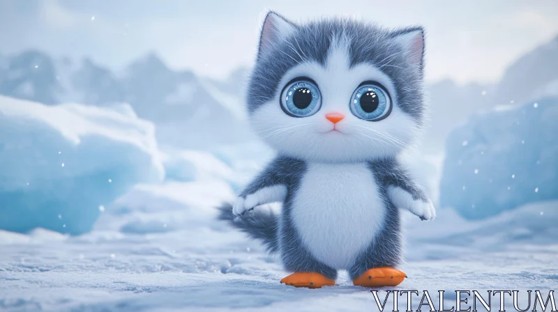 AI ART Cute Animated Kitten in Winter Wonderland