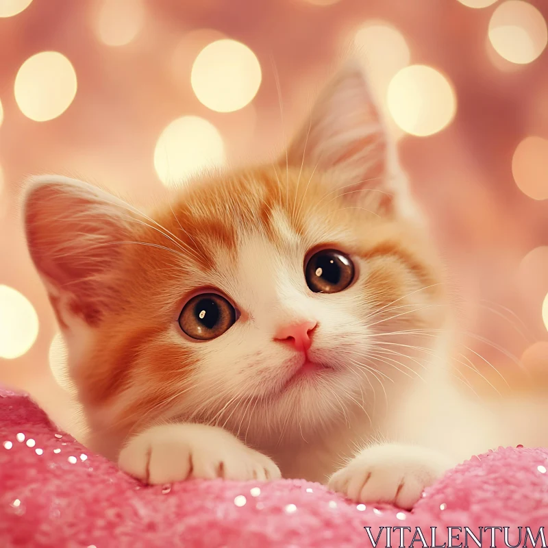 Cute Kitten with Dreamy Bokeh Lights AI Image