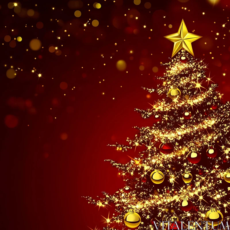 Festive Christmas Tree with Gold Star and Ornaments AI Image