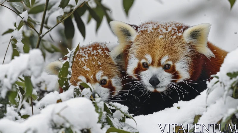 Captivating Encounter with Red Pandas in the Snow AI Image