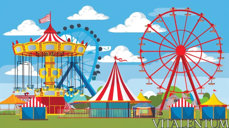 Colorful Fairground Illustration - Festive Amusement Park Scene AI Image