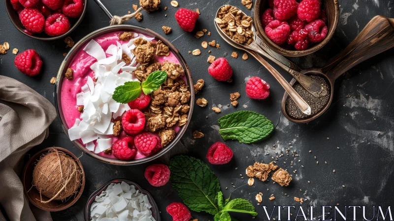 Delicious Raspberry Smoothie with Granola and Fresh Raspberries AI Image