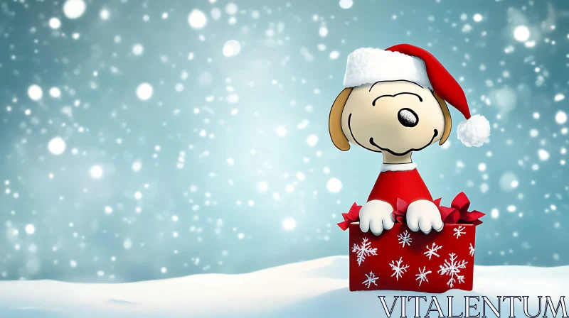 AI ART Festive Cartoon Dog Character in Snowy Scene