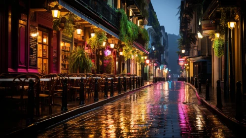 Exotic Atmosphere: A Captivating Rainy Street in New Orleans