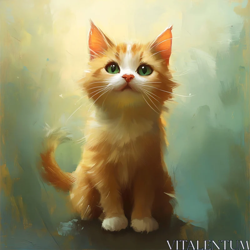 Charming Orange Cat with Striking Green Eyes AI Image