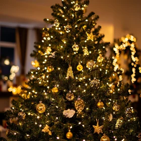 Christmas Tree with Festive Golden Decorations