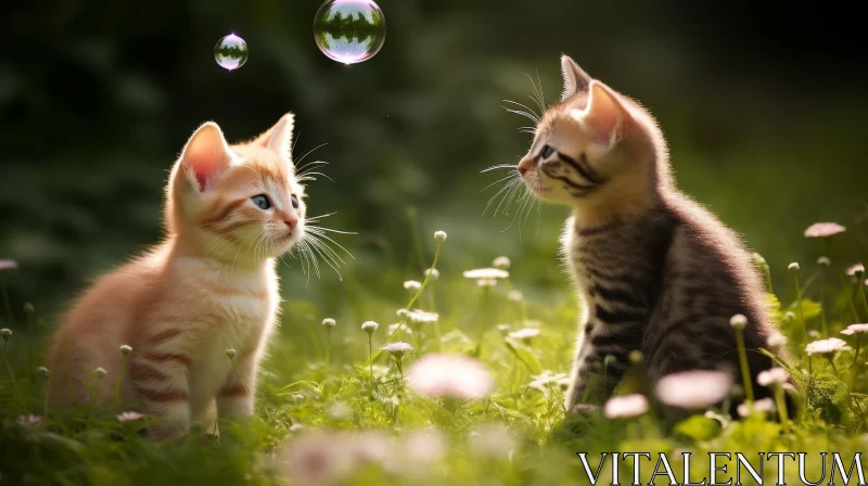 Playful Kittens in Green Field AI Image