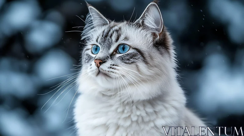 Winter Cat with Stunning Blue Eyes AI Image