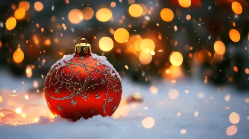 Festive Christmas Ornament in Snow