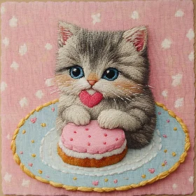 Cute Kitten Embroidered Art