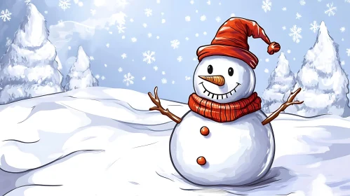 Whimsical Winter Snowman Scene