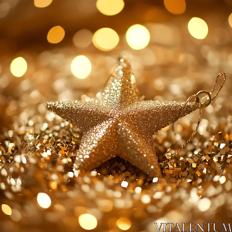 Festive Golden Star Decoration Among Sparkles AI Image