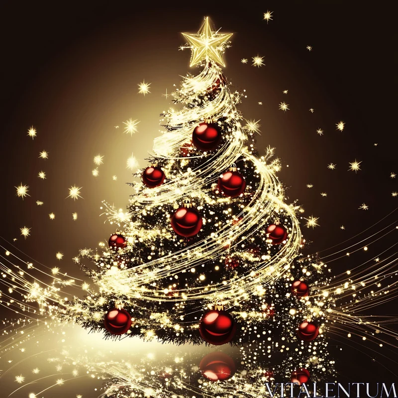 Festive Christmas Tree with Illuminating Star AI Image