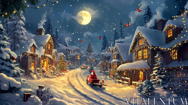 Holiday Spirit in a Snow-Covered Village AI Image