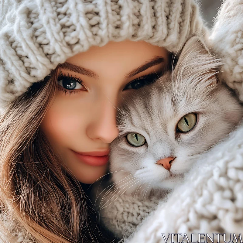 Warm Winter Moment: Woman and Cat AI Image