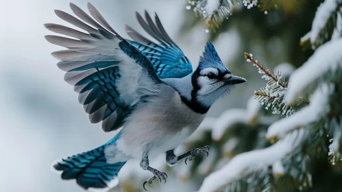 Captivating Blue Jay in Mid-Flight - Nature Photography