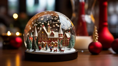 Captivating Christmas Holiday Scene with Snow Globe on Table