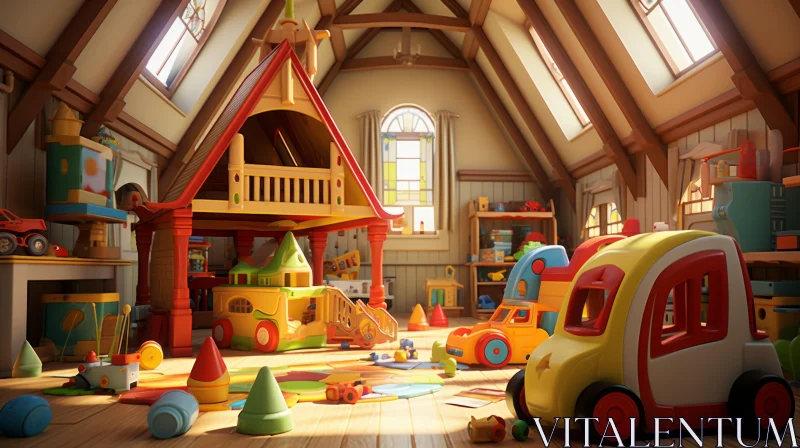 Colorful Toy Room with Wooden House - Photorealistic Render AI Image