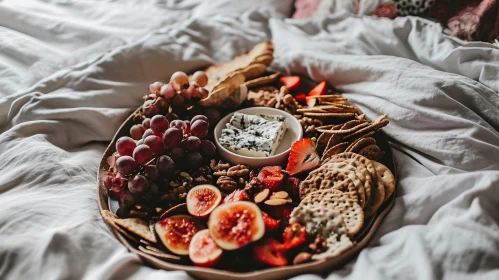 Delicious Variety of Food on a Wooden Plate