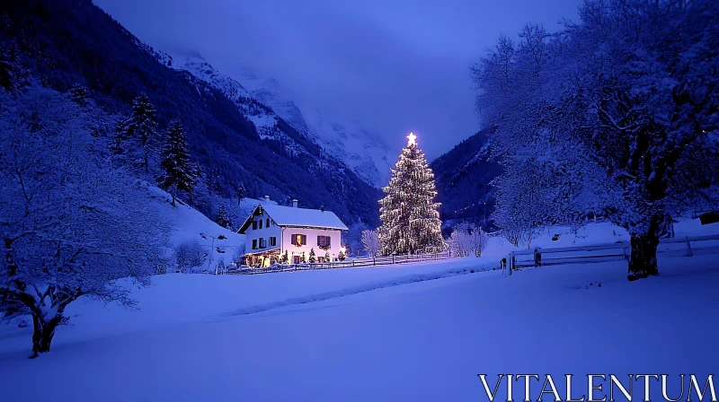 Peaceful Winter Night with Christmas Decor AI Image