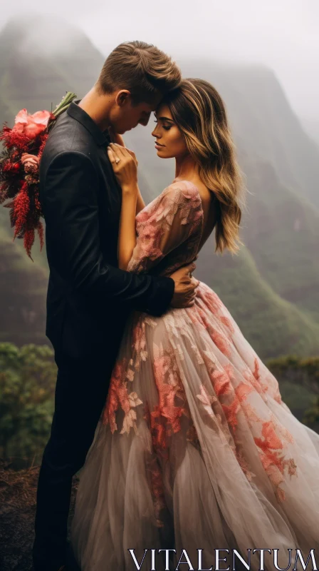 Embracing Love Amidst Mountainous Vistas - Wedding Photography AI Image