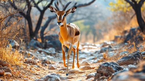 Graceful Antelope Striding Through a Rocky Desert