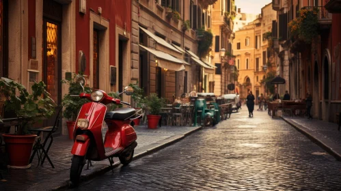 Romantic Red Moped on an Ancient Street | UHD Image