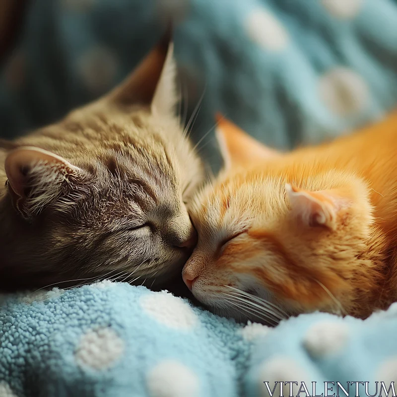 Cute Sleeping Cats Snuggling on a Blanket AI Image