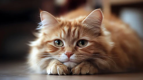 Fluffy Ginger Cat Resting Close-up