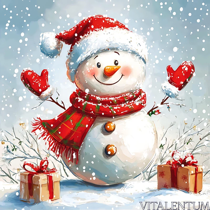 Festive Snowman in a Snowy Setting AI Image