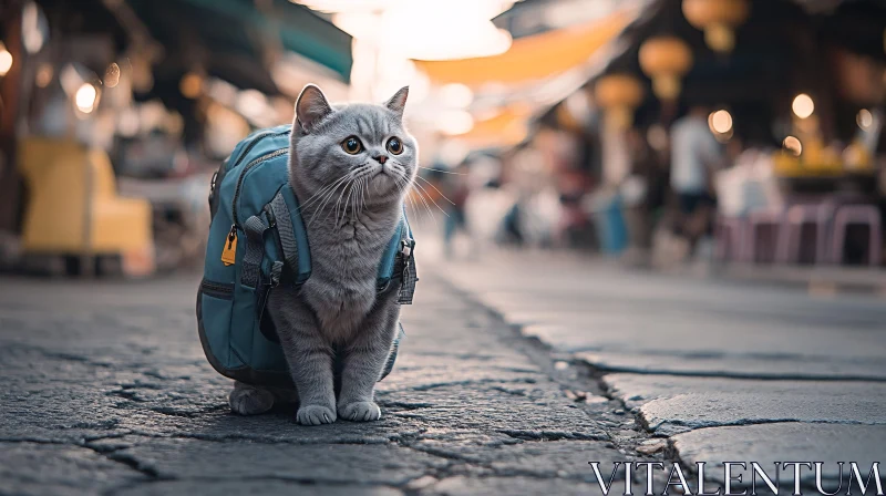 AI ART Cat Traveling with Backpack