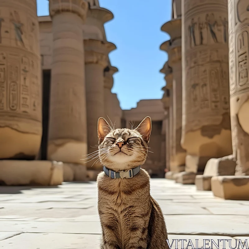 Feline Serenity in Historic Temple AI Image