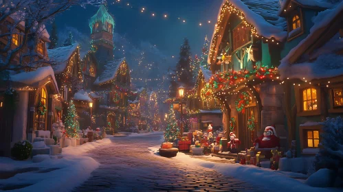 Magical Holiday Scene in a Snow-Covered Village