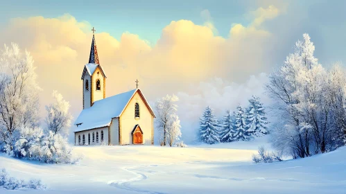 Tranquil Snow-Covered Church Setting