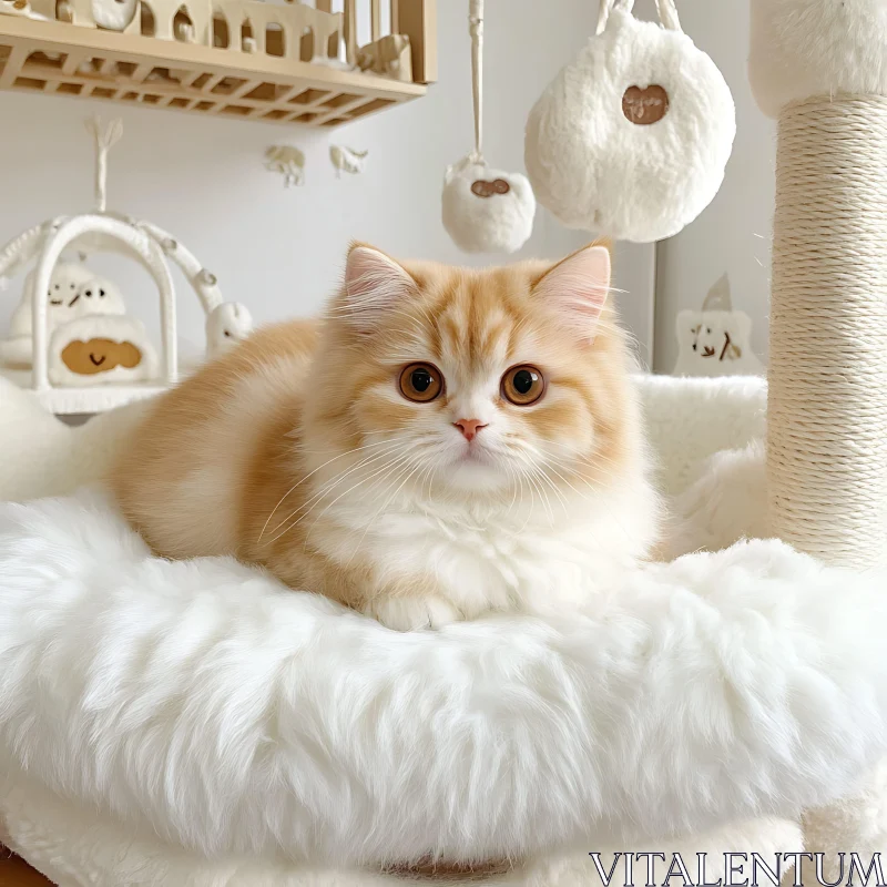 Cute Orange and White Cat in Cozy Indoor Setting AI Image