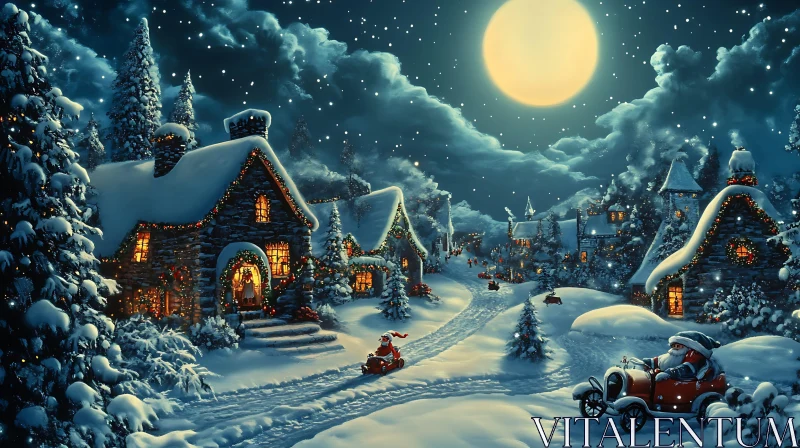 AI ART Enchanted Snowy Night in Festive Village