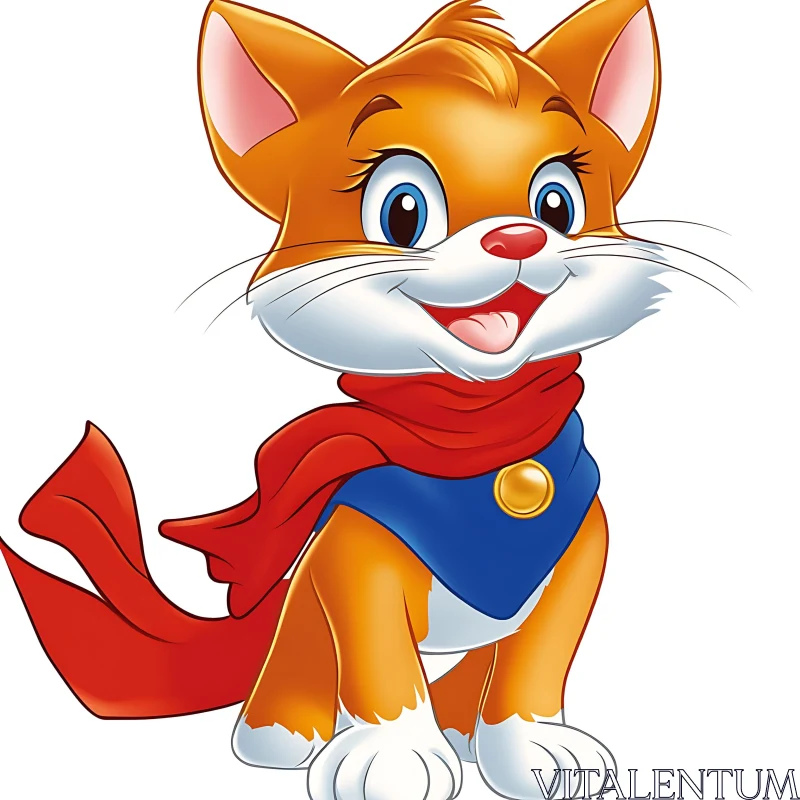 Animated Cat Superhero with Red Scarf AI Image