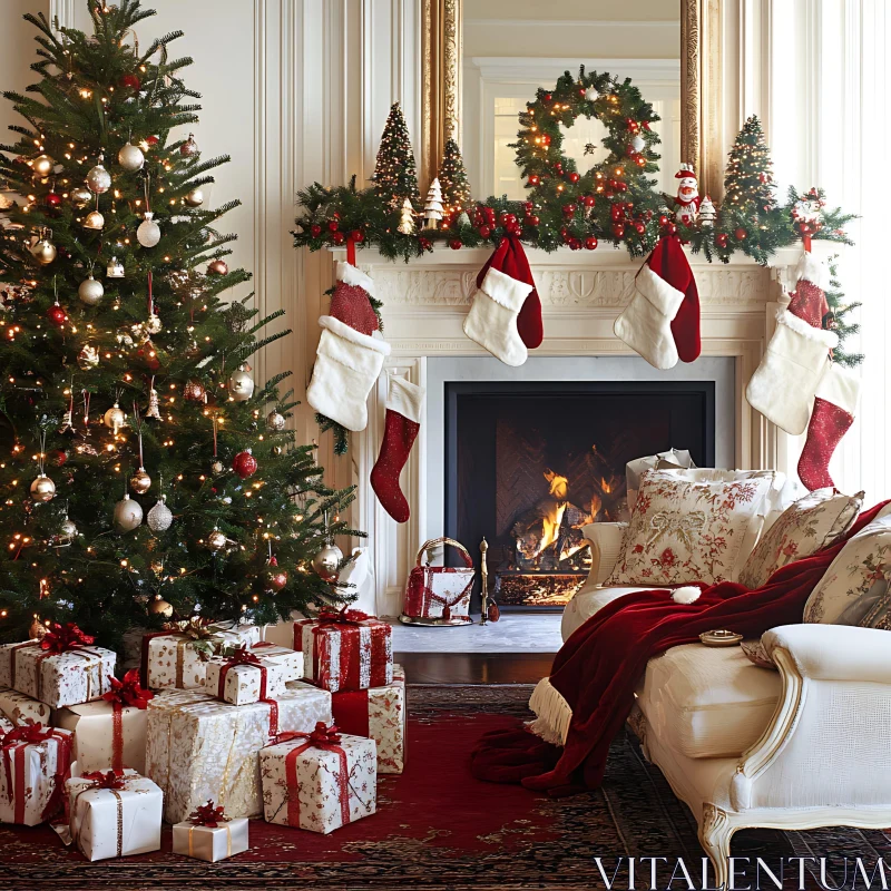 Cozy Christmas Living Room Setup AI Image