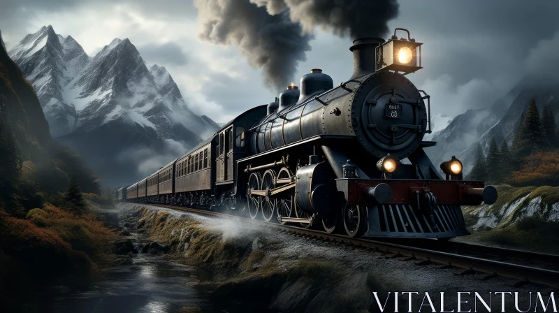 AI ART Captivating Steam Train Journey through Enchanting Mountain Landscape