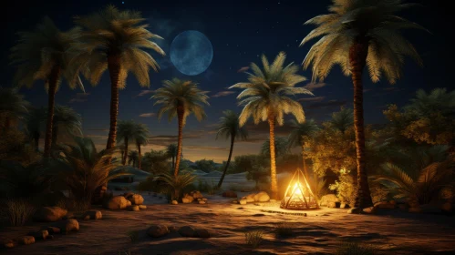 Captivating Tropical Landscape with Palm Trees and Campfire | Enigmatic Tropics