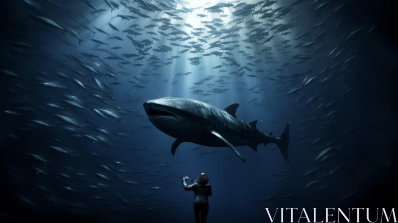 Capturing the Majesty of the Ocean: A Woman Photographs a Colossal Shark AI Image