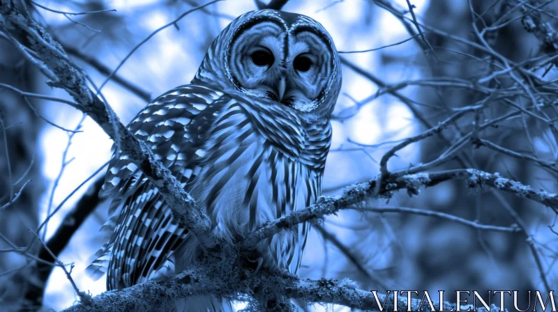 Close-up Owl Perched on Branch | Striking Yellow Eyes AI Image