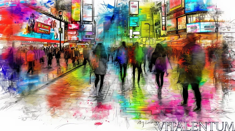 Colorful Urban Street Painting - Vibrant City Life AI Image