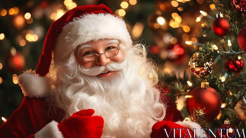 Festive Santa with Decorated Christmas Tree AI Image